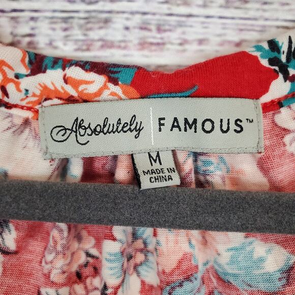 Red Floral Y2K Babydoll Ruffle Tunic Top M Flare Sleeves Boho Hippie Asymmetric - Picture 5 of 12